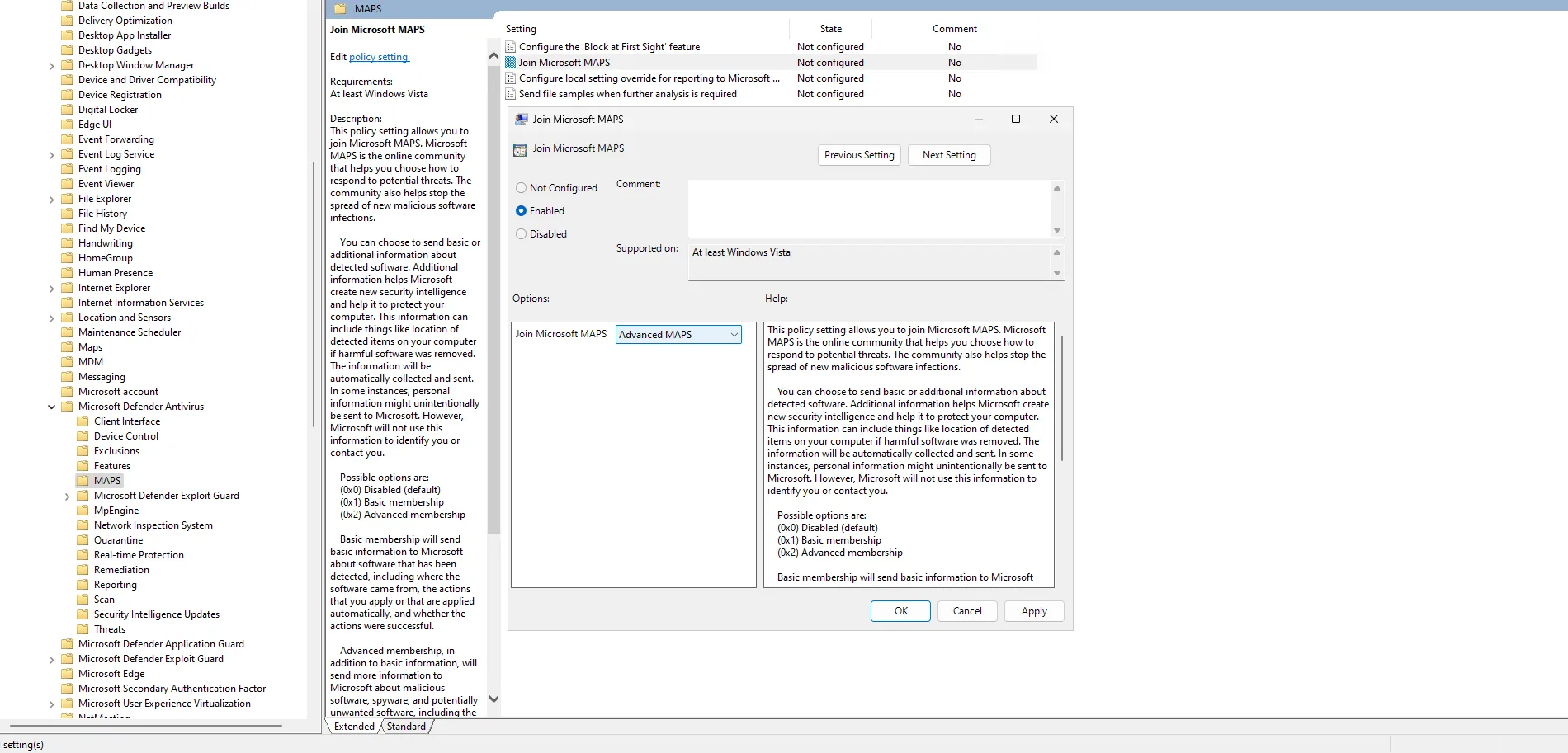 Microsoft's antivirus products and services (MAPS)