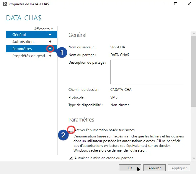 Check Enable access-based enumeration